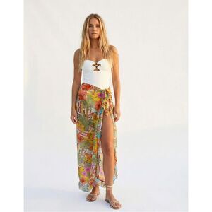 America & Beyond Tropical Ruffle Maxi Skirt S NWT Sarong Cover-Up Boho Festival
